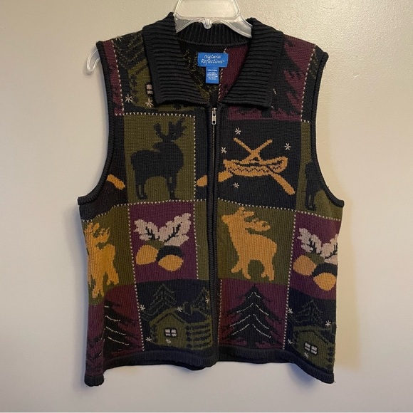 - Vintage wool sweater vest XL Natural Reflections novelty cabin wood - Picture 1 of 8